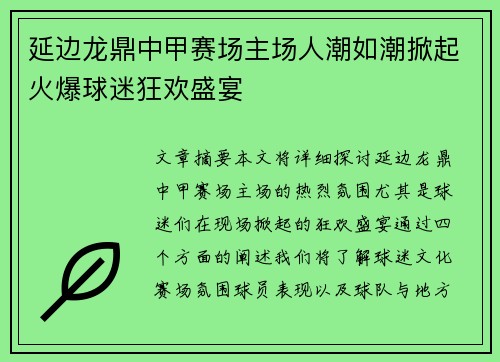 延边龙鼎中甲赛场主场人潮如潮掀起火爆球迷狂欢盛宴